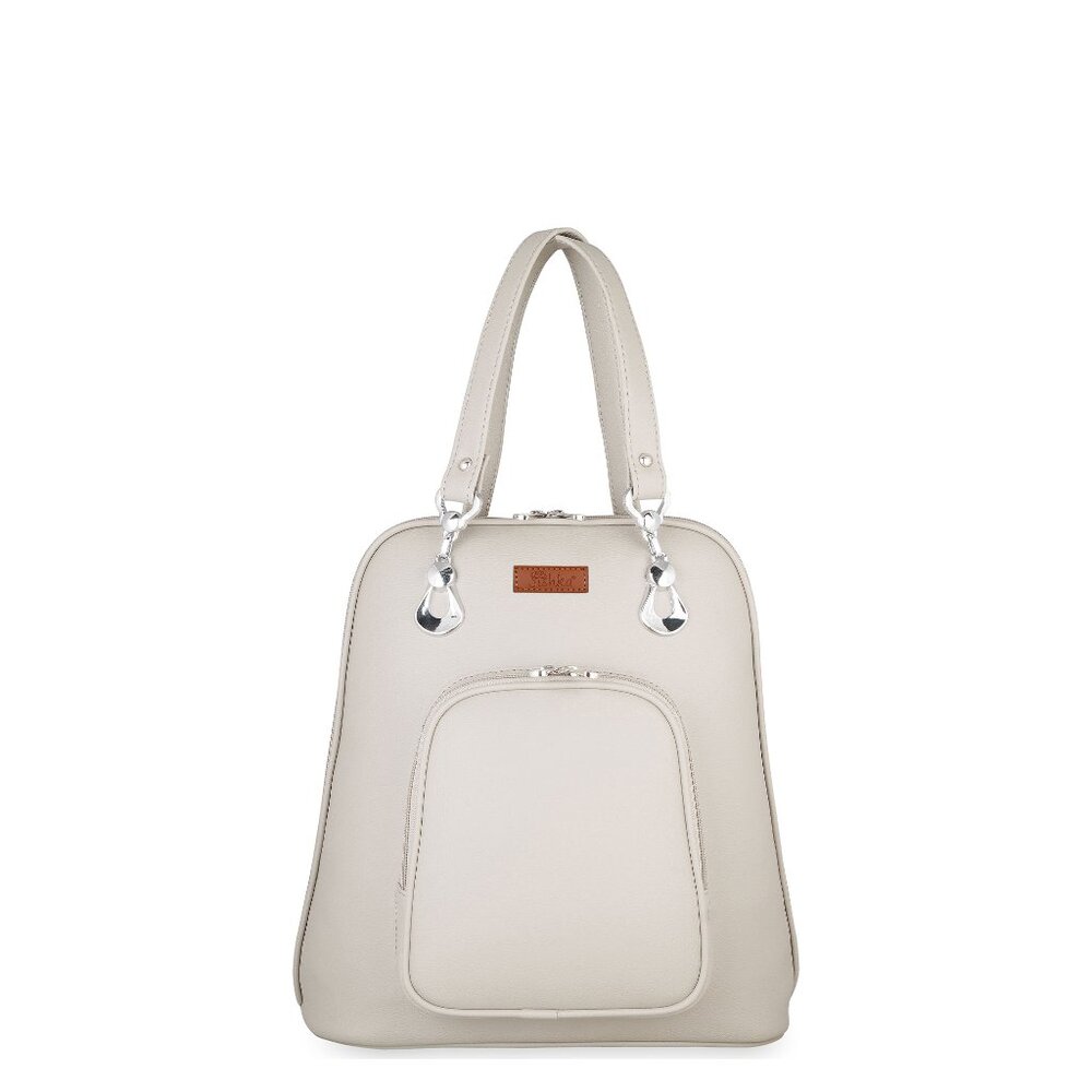 Ladies’ Grey Vegan Leather Backpack – Top Handle Daypack